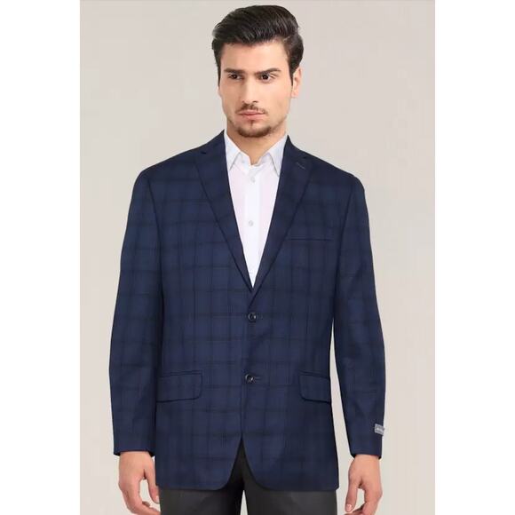 MICHAEL KORS NWT Checkered Stripe Single Breasted Casual Men Dark Blue Blazer